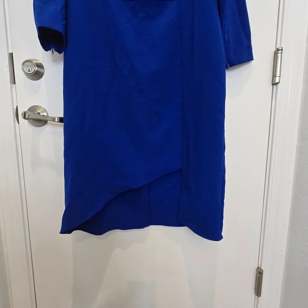 Sachin & Babi Blue Patrizia Bateau Asymmetrical Midi Sheath Dress Size 14 - Picture 6 of 16